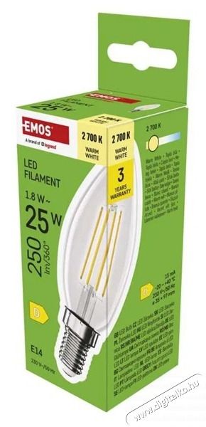 Emos ZF3D02 E14/1,8 W (25 W)/250 lm/meleg feh&eacute;r filament gyertya LED izz&oacute; H&aacute;ztart&aacute;s / Otthon / K&uuml;lt&eacute;r - Vil&aacute;g&iacute;t&aacute;s / elektromoss&aacute;g - E14 foglalat&uacute; izz&oacute; - 507311