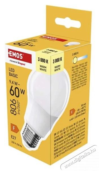Emos ZL5F42 E27/9,4 W (60 W) /806 lm /meleg feh&eacute;r LED izz&oacute; H&aacute;ztart&aacute;s / Otthon / K&uuml;lt&eacute;r - Vil&aacute;g&iacute;t&aacute;s / elektromoss&aacute;g - E27 foglalat&uacute; izz&oacute; - 507632
