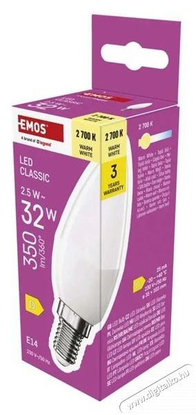 Emos ZQ3D11 E14/2,5 W (32 W)/350 lm/meleg feh&eacute;r classic gyertya LED izz&oacute; H&aacute;ztart&aacute;s / Otthon / K&uuml;lt&eacute;r - Vil&aacute;g&iacute;t&aacute;s / elektromoss&aacute;g - E14 foglalat&uacute; izz&oacute; - 507843