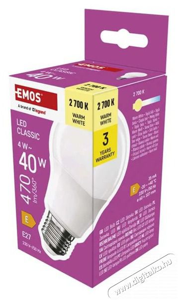 Emos ZQ5E21 classic A60 4W 470lumen E27 LED izz&oacute; H&aacute;ztart&aacute;s / Otthon / K&uuml;lt&eacute;r - Vil&aacute;g&iacute;t&aacute;s / elektromoss&aacute;g - E27 foglalat&uacute; izz&oacute; - 508418