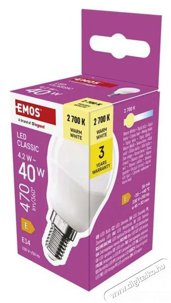 Emos ZQ1E21 E14/4,2 W (40 W)/470 lm/meleg feh&eacute;r classic mini globe LED izz&oacute; H&aacute;ztart&aacute;s / Otthon / K&uuml;lt&eacute;r - Vil&aacute;g&iacute;t&aacute;s / elektromoss&aacute;g - E14 foglalat&uacute; izz&oacute; - 508760