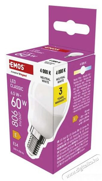 Emos ZQ1E43 E14/6,5 W (60 W)/806 lm/term&eacute;szetes feh&eacute;r classic mini globe LED izz&oacute; H&aacute;ztart&aacute;s / Otthon / K&uuml;lt&eacute;r - Vil&aacute;g&iacute;t&aacute;s / elektromoss&aacute;g - E14 foglalat&uacute; izz&oacute; - 508766