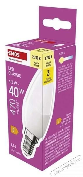 Emos ZQ3E21 Classic 4,2W 470lm E14 meleg feh&eacute;r LED gyertya izz&oacute; H&aacute;ztart&aacute;s / Otthon / K&uuml;lt&eacute;r - Vil&aacute;g&iacute;t&aacute;s / elektromoss&aacute;g - E14 foglalat&uacute; izz&oacute; - 508757