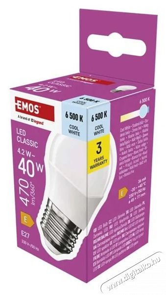 Emos ZQ6E24 E27/4,2 W (40 W)/470 lm/hideg feh&eacute;r classic mini globe LED izz&oacute; H&aacute;ztart&aacute;s / Otthon / K&uuml;lt&eacute;r - Vil&aacute;g&iacute;t&aacute;s / elektromoss&aacute;g - E27 foglalat&uacute; izz&oacute; - 508764