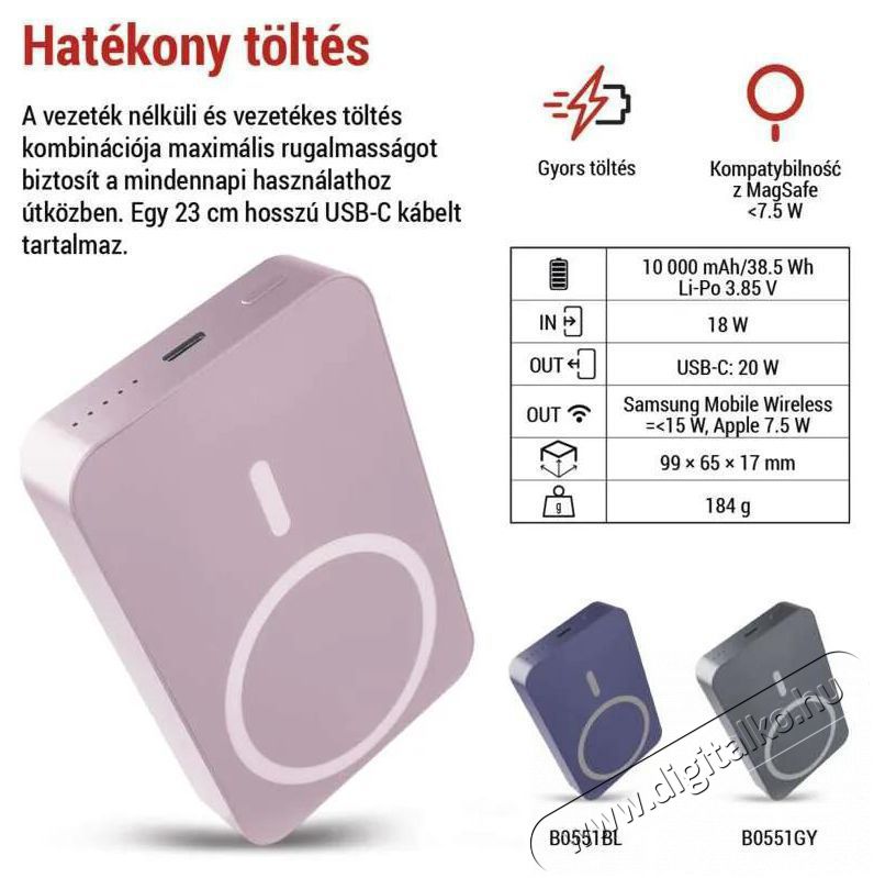 Emos WI 1046, 10 000 mAh, 20 W+Wireless, lazac powerbank Mobil / Kommunik&aacute;ci&oacute; / Smart - Powerbank / K&uuml;lső akkumul&aacute;tor &eacute;s t&ouml;ltő - 513835