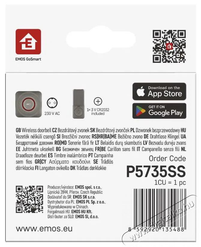 Emos GoSmart P5735SS Otthoni vezet&eacute;k n&eacute;lk&uuml;li csengő WiFi-vel H&aacute;ztart&aacute;s / Otthon / K&uuml;lt&eacute;r - Lak&aacute;sfelszerel&eacute;s - Csengő - 519378