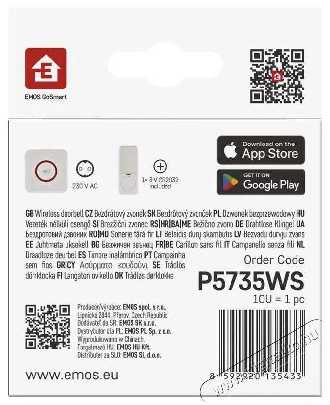 Emos GoSmart P5735WS Otthoni vezet&eacute;k n&eacute;lk&uuml;li csengő WiFi-vel H&aacute;ztart&aacute;s / Otthon / K&uuml;lt&eacute;r - Lak&aacute;sfelszerel&eacute;s - Csengő - 519379