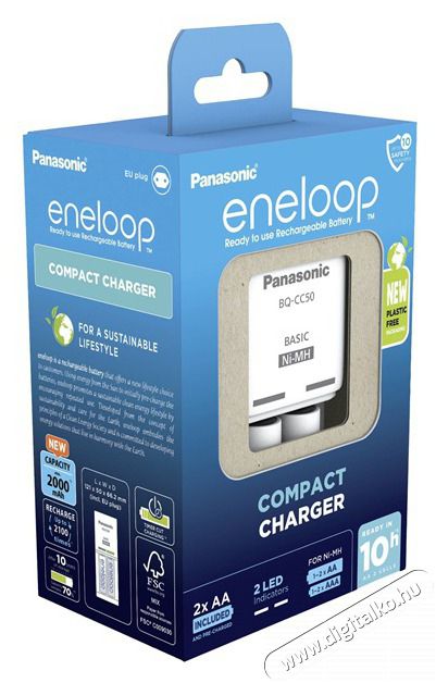 ENELOOP Panasonic K-KJ50MCD20E AA 2000mAh időz&iacute;tős akkut&ouml;ltő +2xAA akku Akkuk &eacute;s t&ouml;ltők - Elem m&eacute;retű akku &eacute;s t&ouml;ltő - Szettben - 456025