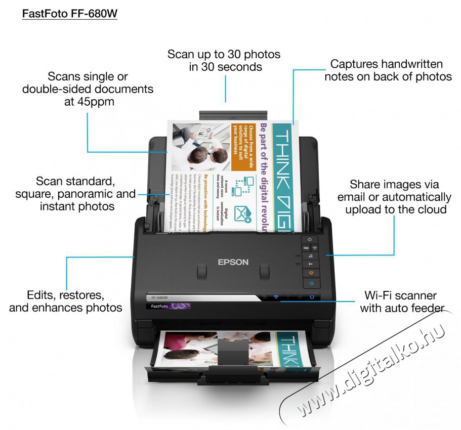 Epson FastFoto FF-680W (A4, 600X600 DPI,45 lap/perc, USB/WiFi) Iroda &eacute;s sz&aacute;m&iacute;t&aacute;stechnika - Digitaliz&aacute;l&oacute; eszk&ouml;z - Szkenner - 487168