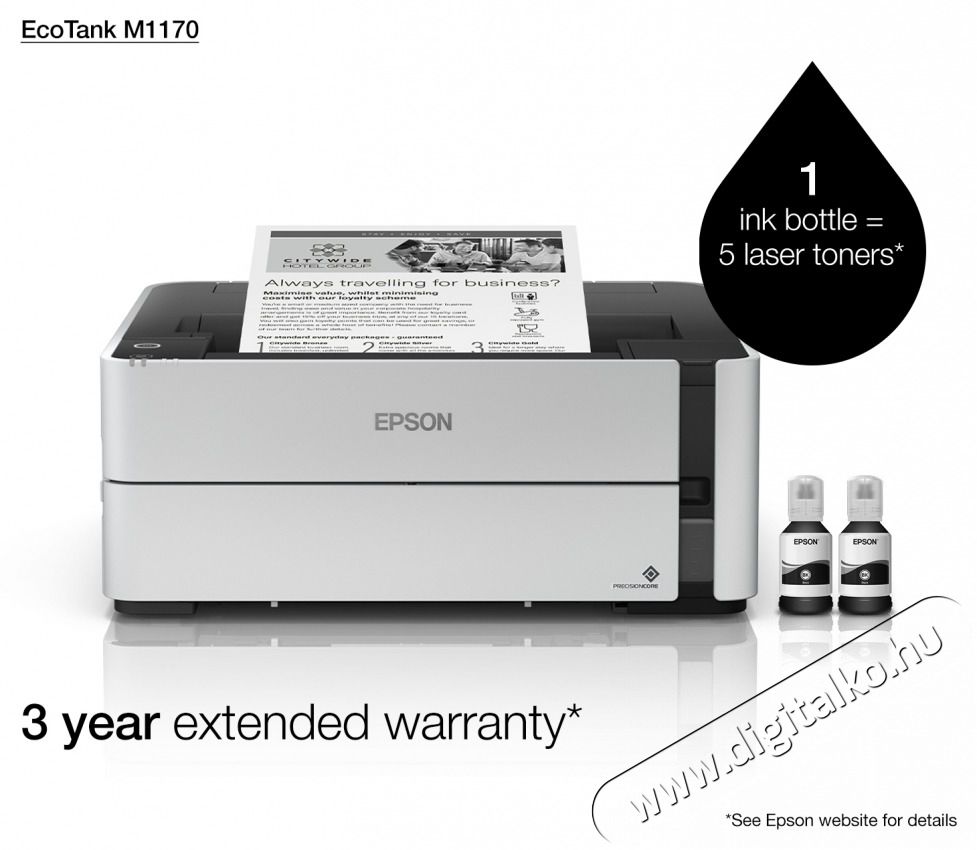 Epson Tintasugaras nyomtat&oacute; - EcoTank M1170 (A4, 1200x2400 DPI, 39 lap/perc, USB/LAN/Wifi) Iroda &eacute;s sz&aacute;m&iacute;t&aacute;stechnika - Nyomtat&oacute; - Tintasugaras / fot&oacute;nyomtat&oacute; - 488897