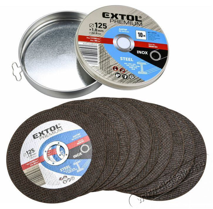 Extol Premium 8808103 V&Aacute;G&Oacute;KORONG 10 DB, AC&Eacute;LHOZ/INOXHOZ, K&Eacute;K, 125&times;1&times;22,2MM H&aacute;ztart&aacute;s / Otthon / K&uuml;lt&eacute;r - Szersz&aacute;m - Egy&eacute;b szersz&aacute;m - 516467