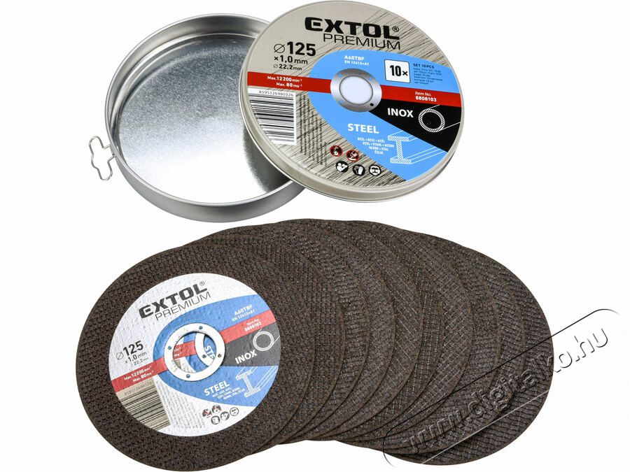 Extol Premium 8808103 V&Aacute;G&Oacute;KORONG 10 DB, AC&Eacute;LHOZ/INOXHOZ, K&Eacute;K, 125&times;1&times;22,2MM H&aacute;ztart&aacute;s / Otthon / K&uuml;lt&eacute;r - Szersz&aacute;m - Egy&eacute;b szersz&aacute;m - 516467