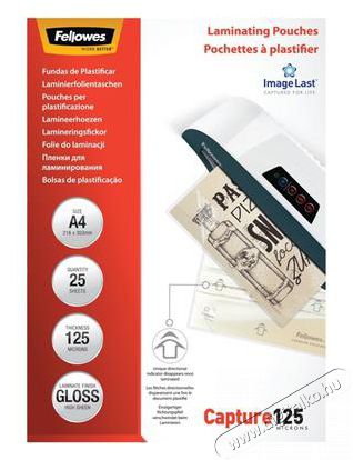 Fellowes A4 125mic 25db-os lamin&aacute;l&oacute; f&oacute;lia Iroda &eacute;s sz&aacute;m&iacute;t&aacute;stechnika - Pap&iacute;r kezelő term&eacute;k - Lamin&aacute;l&oacute; f&oacute;lia - 387124