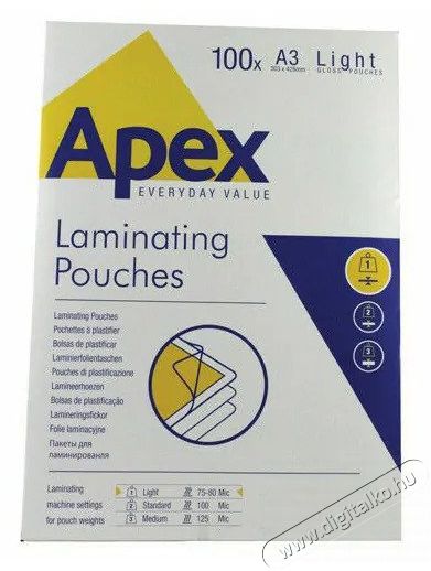Fellowes Apex Light A3 75-80mic 100db-os meleglamin&aacute;l&oacute; f&oacute;lia Iroda &eacute;s sz&aacute;m&iacute;t&aacute;stechnika - Pap&iacute;r kezelő term&eacute;k - Lamin&aacute;l&oacute; f&oacute;lia - 387125
