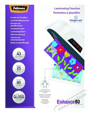 Fellowes A4 80 mikron, 25 db/csomag f&eacute;nyes lamin&aacute;l&oacute; f&oacute;lia Iroda &eacute;s sz&aacute;m&iacute;t&aacute;stechnika - Pap&iacute;r kezelő term&eacute;k - Lamin&aacute;l&oacute; f&oacute;lia - 386985