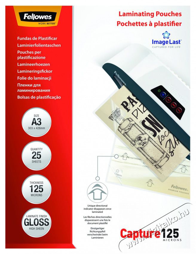 Fellowes A3 125mic 25db-os lamin&aacute;l&oacute; f&oacute;lia Iroda &eacute;s sz&aacute;m&iacute;t&aacute;stechnika - Pap&iacute;r kezelő term&eacute;k - Lamin&aacute;l&oacute; f&oacute;lia - 407320