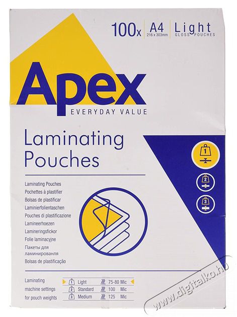 Fellowes Apex Light A4 75-80mic 100db-os meleglamin&aacute;l&oacute; f&oacute;lia Iroda &eacute;s sz&aacute;m&iacute;t&aacute;stechnika - Pap&iacute;r kezelő term&eacute;k - Lamin&aacute;l&oacute; f&oacute;lia - 407286
