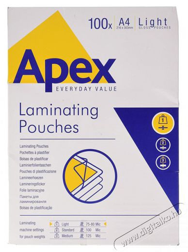 Fellowes Apex Light A4 75-80mic 100db-os meleglamin&aacute;l&oacute; f&oacute;lia Iroda &eacute;s sz&aacute;m&iacute;t&aacute;stechnika - Pap&iacute;r kezelő term&eacute;k - Lamin&aacute;l&oacute; f&oacute;lia - 407286