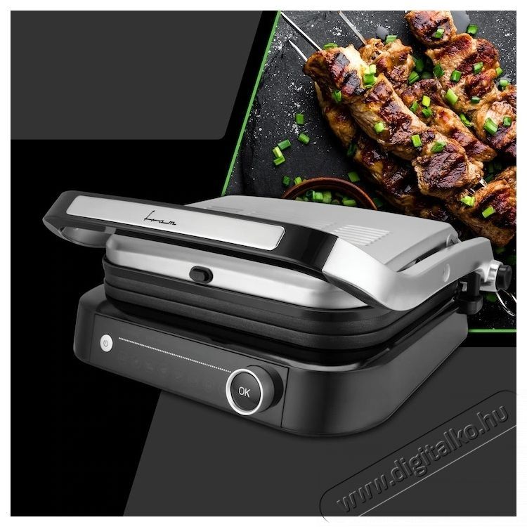 FRAM FEG-2100SSBK elektromos grill, 2100W, 7 program, rozsdamentes ac&eacute;l h&aacute;z Konyhai term&eacute;kek - S&uuml;tő-főzőlap, tűzhely (szabadon&aacute;ll&oacute;) - Mini s&uuml;tő / mini grill / mini konyha - 534274