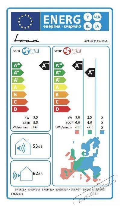 FRAM ACF-MS12WIFI-BL 12000 BTU WI-FI kl&iacute;ma, Szuper ioniz&aacute;ci&oacute;, Breeze away, Akt&iacute;v tiszt&iacute;t&aacute;s, Nagy sűrűs&eacute;gű szűrő, EZ&Uuml;ST-ION szűrő, A+++ energiaoszt&aacute;ly, K&eacute;k H&aacute;ztart&aacute;s / Otthon / K&uuml;lt&eacute;r - Ventil&aacute;tor / L&eacute;gkondicion&aacute;l&oacute; - Split kl&iacute;ma - 536594