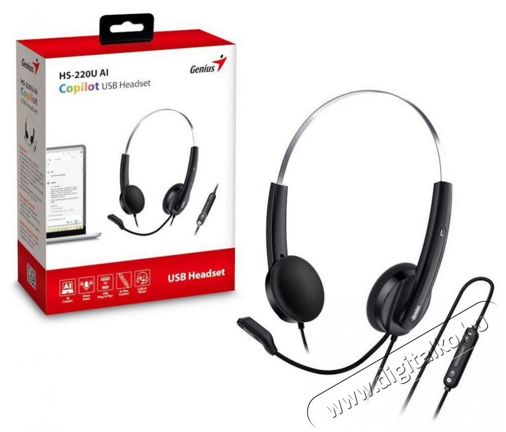 Genius HS-220U AI Audio-Video / Hifi / Multim&eacute;dia - F&uuml;l &eacute;s Fejhallgat&oacute;k - Fejhallgat&oacute; mikrofonnal / headset - 518721