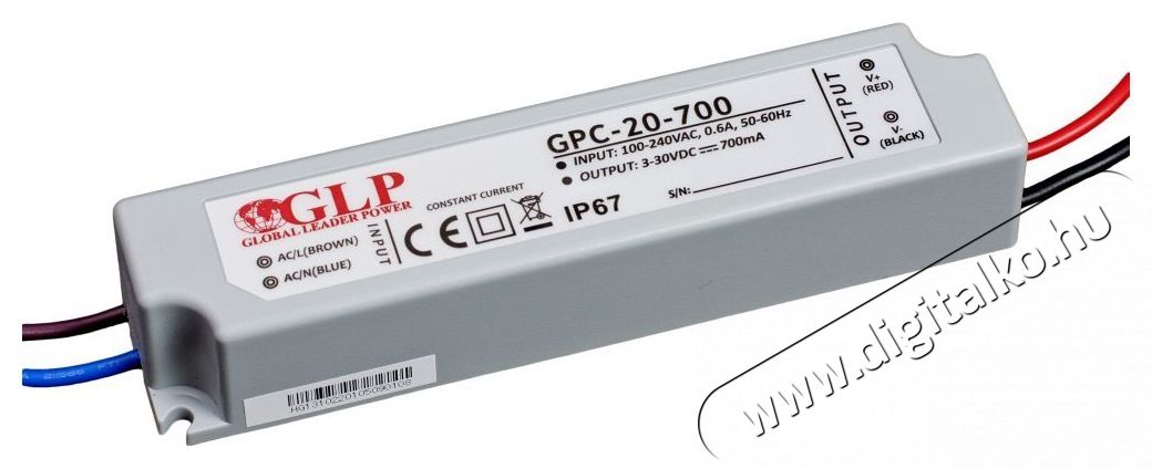 GLP GPC-20-700 19.6W 3~28V 700mA IP67 LED t&aacute;pegys&eacute;g H&aacute;ztart&aacute;s / Otthon / K&uuml;lt&eacute;r - Vil&aacute;g&iacute;t&aacute;s / elektromoss&aacute;g - L&aacute;mpa kieg&eacute;sz&iacute;tő - 407693