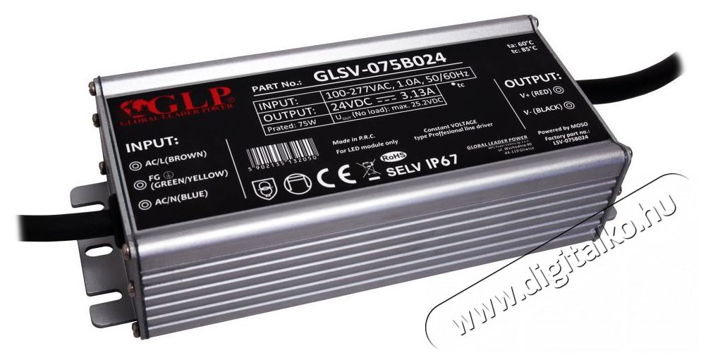 GLP GLSV-075B024 24V/3A 75W IP67 LED t&aacute;pegys&eacute;g H&aacute;ztart&aacute;s / Otthon / K&uuml;lt&eacute;r - Vil&aacute;g&iacute;t&aacute;s / elektromoss&aacute;g - L&aacute;mpa kieg&eacute;sz&iacute;tő - 405420