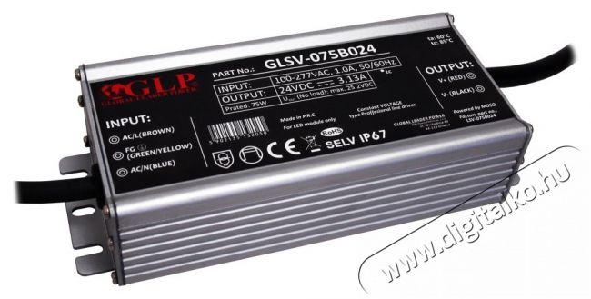 GLP GLSV-075B024 24V/3A 75W IP67 LED t&aacute;pegys&eacute;g H&aacute;ztart&aacute;s / Otthon / K&uuml;lt&eacute;r - Vil&aacute;g&iacute;t&aacute;s / elektromoss&aacute;g - L&aacute;mpa kieg&eacute;sz&iacute;tő - 405420