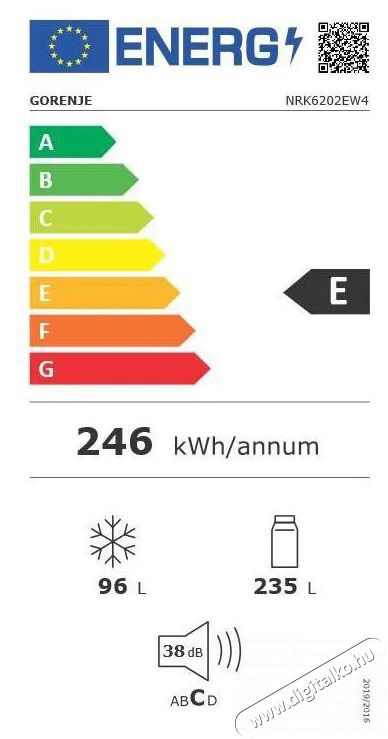 Gorenje NRK6202EW4 KitchenFit Hűtőszekr&eacute;ny Konyhai term&eacute;kek - Hűtő, fagyaszt&oacute; (szabadon&aacute;ll&oacute;) - Alulfagyaszt&oacute;s kombin&aacute;lt hűtő - 499770