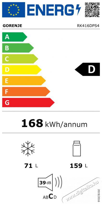 Gorenje RK416DPS4 Konyhai term&eacute;kek - Hűtő, fagyaszt&oacute; (szabadon&aacute;ll&oacute;) - Alulfagyaszt&oacute;s kombin&aacute;lt hűtő - 509318