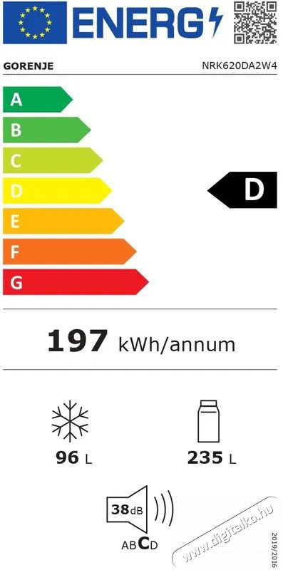 Gorenje NRK620DA2W4 Szabadon&aacute;ll&oacute; alulfagyaszt&oacute;s kombin&aacute;lt hűtő Konyhai term&eacute;kek - Hűtő, fagyaszt&oacute; (szabadon&aacute;ll&oacute;) - Alulfagyaszt&oacute;s kombin&aacute;lt hűtő - 527218