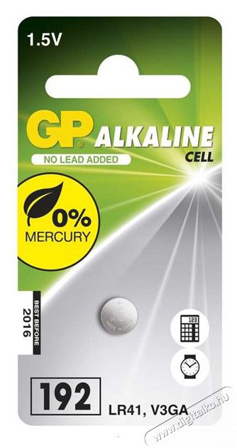 GP Batteries GP LR41 (192) alk&aacute;li gombelem 1db/bliszter Akkuk &eacute;s t&ouml;ltők - Elem - 464623