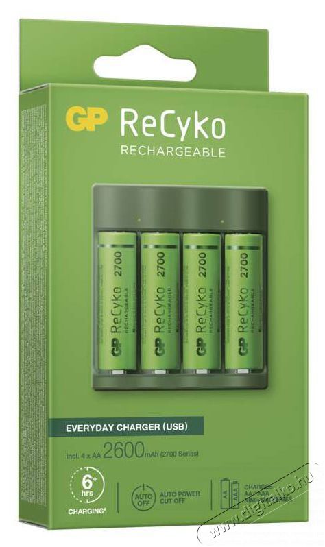 GP Batteries GP USB Everyday B421 Akkut&ouml;ltő + 4&times;AA GP ReCyko 2700 F&eacute;nyk&eacute;pezőg&eacute;p / kamera - Sport kamera tartoz&eacute;kok - Akkumul&aacute;tor / t&ouml;ltő - 441486