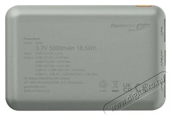 GP Batteries GP B+ Series, 5 000 mAh, 12 W, z&ouml;ldessz&uuml;rke powerbank Mobil / Kommunik&aacute;ci&oacute; / Smart - Powerbank / K&uuml;lső akkumul&aacute;tor &eacute;s t&ouml;ltő - 506828
