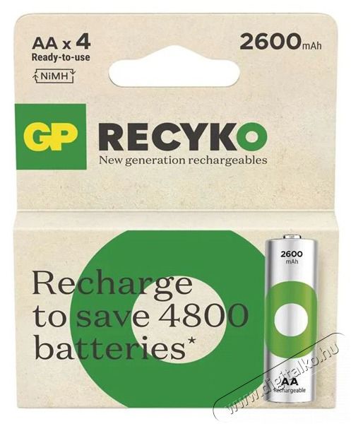 GP Batteries GP ReCyko NiMH Akkumul&aacute;tor HR6 (AA) 2600mAh 4db Akkuk &eacute;s t&ouml;ltők - Elem m&eacute;retű akku &eacute;s t&ouml;ltő - Akku - 507321