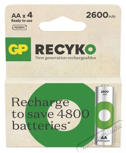 GP Batteries GP ReCyko NiMH Akkumul&aacute;tor HR6 (AA) 2600mAh 4db Akkuk &eacute;s t&ouml;ltők - Elem m&eacute;retű akku &eacute;s t&ouml;ltő - Akku - 507321