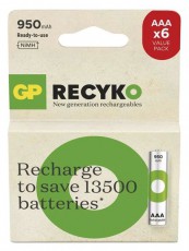 GP Batteries GP ReCyko NiMH Akkumulátor HR03 (AAA) 950mAh 6db Akkuk és töltők - Li-ion akkumulátor és töltő (gyári) - Akku - 508821
