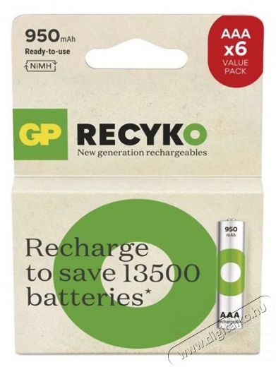 GP Batteries GP ReCyko NiMH Akkumul&aacute;tor HR03 (AAA) 950mAh 6db Akkuk &eacute;s t&ouml;ltők - Li-ion akkumul&aacute;tor &eacute;s t&ouml;ltő (gy&aacute;ri) - Akku - 508821
