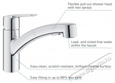 Grohe 30531001 Start OHM egykaros mosogat&oacute;csaptelep, kih&uacute;zhat&oacute; k&eacute;t funkci&oacute;s fej, elforgathat&oacute; kifoly&oacute;cső, kr&oacute;m (30531001) Konyhai term&eacute;kek - Mosogat&oacute; - Mosogat&oacute; csaptelep - 536683