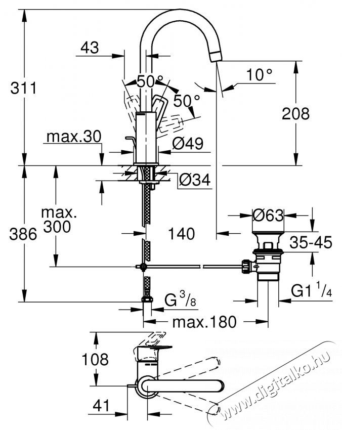 Grohe Bauloop mosd&oacute;csaptelep 23763001, 3/8  , egykaros, L-es m&eacute;ret, forgathat&oacute;, kr&oacute;m H&aacute;ztart&aacute;s / Otthon / K&uuml;lt&eacute;r - F&uuml;rdőszoba / wc - Kieg&eacute;sz&iacute;tő - 536716