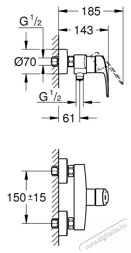 Grohe Eurosmart 33555003 zuhanycsaptelep, 1/2 , L&aacute;that&oacute;, Egykaros, Ker&aacute;mia patron, Kr&oacute;m Konyhai term&eacute;kek - Mosogat&oacute; - Mosogat&oacute; csaptelep - 536733