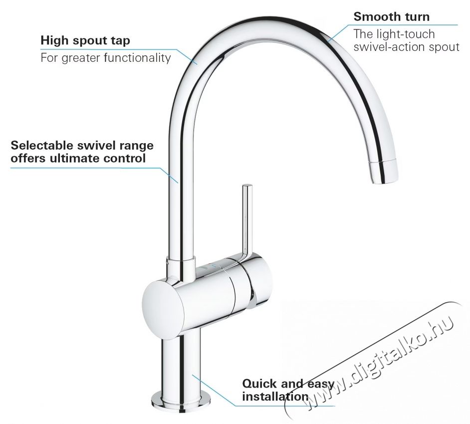 Grohe Minta konyhai csaptelep 32917000, 3/8 , egykaros, magas cs&ouml;ves, C t&iacute;pus&uacute;, forgathat&oacute;, hat&aacute;rol&oacute;, kr&oacute;m Konyhai term&eacute;kek - Mosogat&oacute; - Mosogat&oacute; csaptelep - 536680