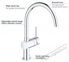 Grohe Minta konyhai csaptelep 32917000, 3/8 , egykaros, magas cs&ouml;ves, C t&iacute;pus&uacute;, forgathat&oacute;, hat&aacute;rol&oacute;, kr&oacute;m Konyhai term&eacute;kek - Mosogat&oacute; - Mosogat&oacute; csaptelep - 536680
