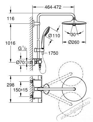 Grohe 26403001 Vitalio Joy 260 Termoszt&aacute;tos zuhanyrendszer, 3 funkci&oacute;s, SafeStop gomb (max 38&deg;C), kr&oacute;m H&aacute;ztart&aacute;s / Otthon / K&uuml;lt&eacute;r - F&uuml;rdőszoba / wc - Zuhanyz&oacute; polcrendszer - 536632