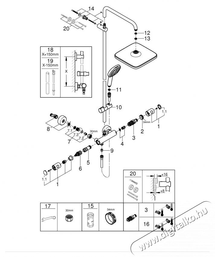Grohe 26689001 Tempesta Cube 250 zuhanyrendszer, l&aacute;that&oacute;, termoszt&aacute;t, 250 mm, 1 funkci&oacute;, kr&oacute;m H&aacute;ztart&aacute;s / Otthon / K&uuml;lt&eacute;r - F&uuml;rdőszoba / wc - Zuhanyz&oacute; polcrendszer - 536641