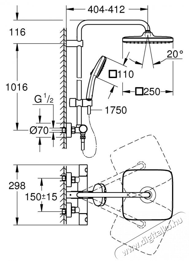 Grohe 26689001 Tempesta Cube 250 zuhanyrendszer, l&aacute;that&oacute;, termoszt&aacute;t, 250 mm, 1 funkci&oacute;, kr&oacute;m H&aacute;ztart&aacute;s / Otthon / K&uuml;lt&eacute;r - F&uuml;rdőszoba / wc - Zuhanyz&oacute; polcrendszer - 536641