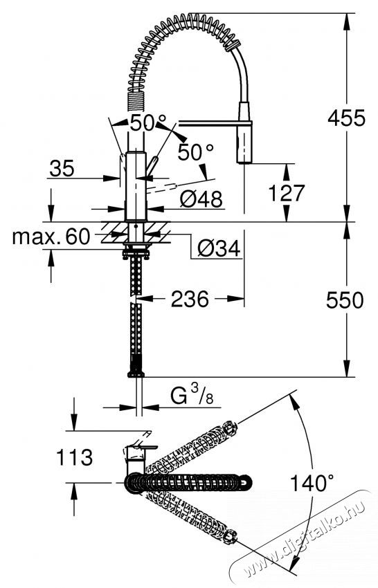 Grohe 30361000 Get Mosogat&oacute; csaptelep kih&uacute;zhat&oacute; t&ouml;mlővel, egykaros, 1/2 , ker&aacute;miabet&eacute;t, ed&eacute;nyzuhany, 2 permet funkci&oacute;, elford&iacute;that&oacute; kifoly&oacute;cső, Kr&oacute;m Konyhai term&eacute;kek - Mosogat&oacute; - Mosogat&oacute; csaptelep - 536644