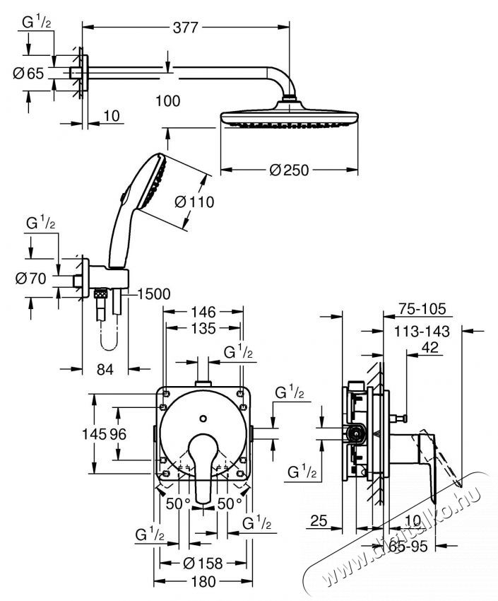 Grohe Start 25292000 zuhanyrendszer, 1/2 , Be&eacute;p&iacute;tett, 250mm, 1 funkci&oacute;, Kr&oacute;m H&aacute;ztart&aacute;s / Otthon / K&uuml;lt&eacute;r - F&uuml;rdőszoba / wc - Zuhanyz&oacute; polcrendszer - 536633