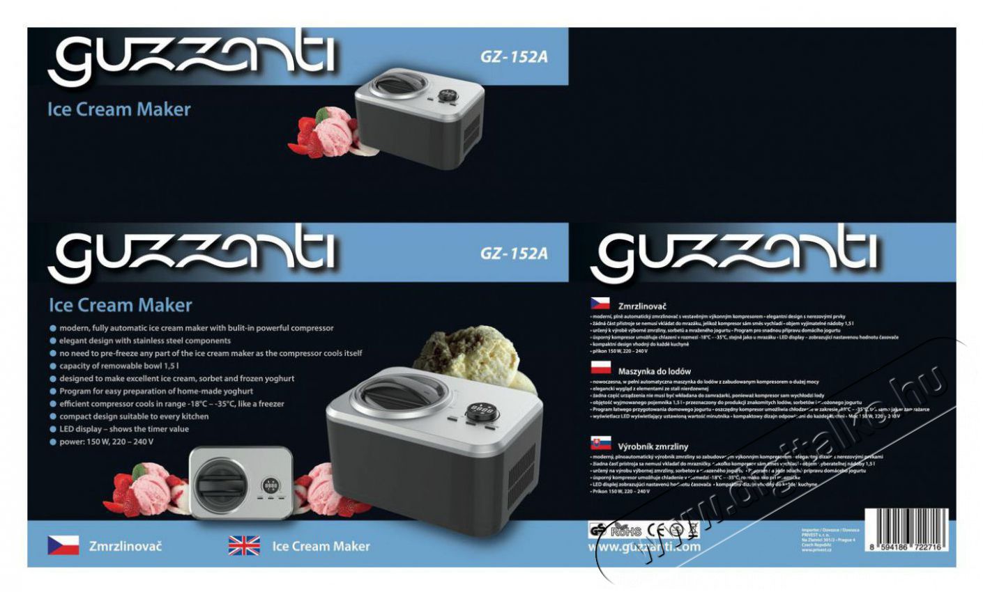 Guzzanti GZ 152A Fagylaltk&eacute;sz&iacute;tő g&eacute;p Konyhai term&eacute;kek - Konyhai kisg&eacute;p (s&uuml;t&eacute;s / főz&eacute;s / hűt&eacute;s / &eacute;telk&eacute;sz&iacute;t&eacute;s) - Fagylaltk&eacute;sz&iacute;tő g&eacute;p - 522874