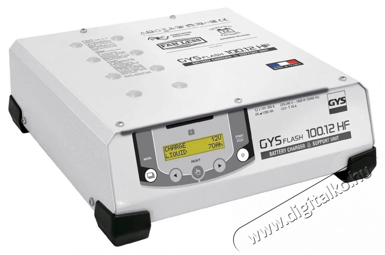 GYS Gysflash 100.12HF T&ouml;ltő  stabiliz&aacute;lt t&aacute;pegys&eacute;g, 12 V, 20-1200 Ah, 100 A, 5 m k&aacute;bel Aut&oacute;hifi / Aut&oacute; felszerel&eacute;s - Aut&oacute;s / aut&oacute;hifi kieg&eacute;sz&iacute;tő - Aut&oacute; akkumul&aacute;tor t&ouml;ltő - 531816